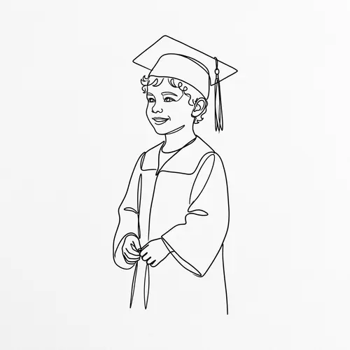 Young Boy in Graduate Hat - Continuous Line Sketch Art