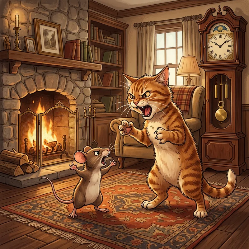 Cat and Mouse Spat in Cozy Corner