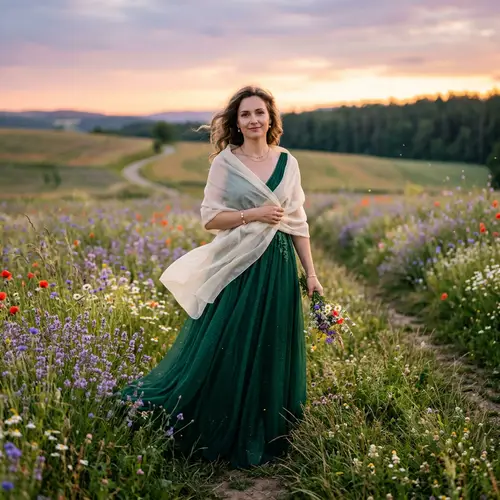 Elegant Evening Gown in Twilight Setting