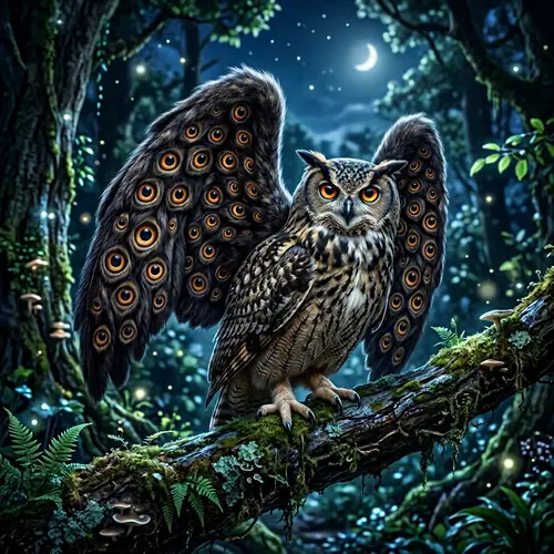 Fantasy Owl with Unique Eye-Patterned Wings