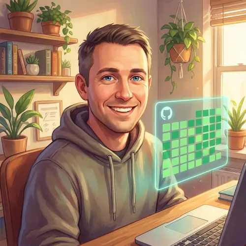 Friendly Frontend Developer in Cozy Workspace