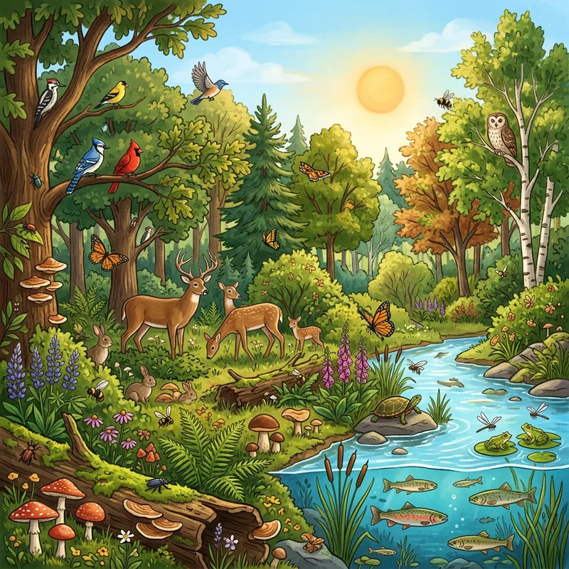 Captivating Biodiversity Art: Lush Forest Scene Captivating Biodiversity Art: Lush Forest Scene