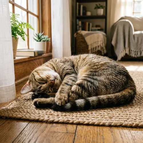 Detailed Domestic Cat with Plush Coat and Green Eyes