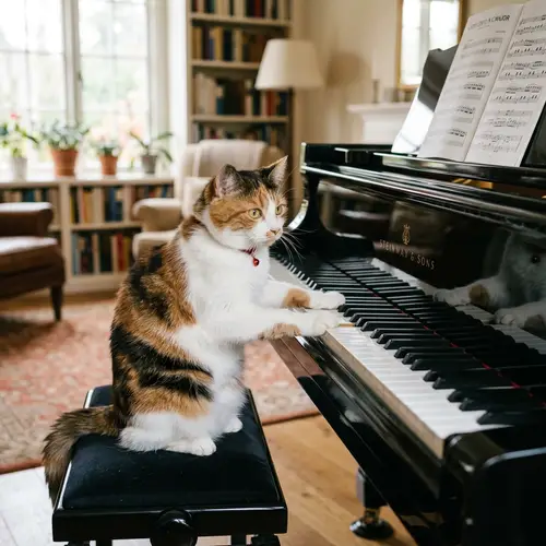 Cat Plays Grand Piano: A Joyful Melodic Scene