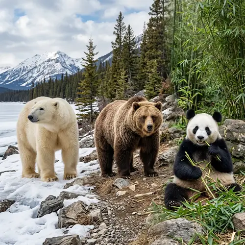 Polar Bear, Grizzly Bear & Panda Bear - Three Different Types of Bears
