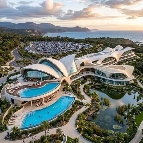 Futuristic Two-Story Hotel Resort Design