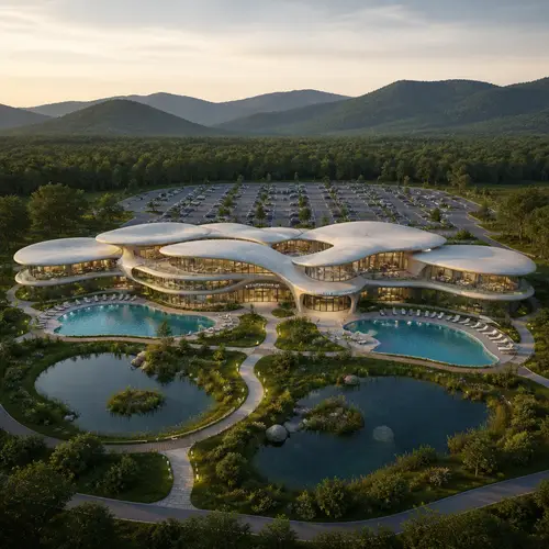 Futuristic Two-Story Hotel Resort Inspired by Nature