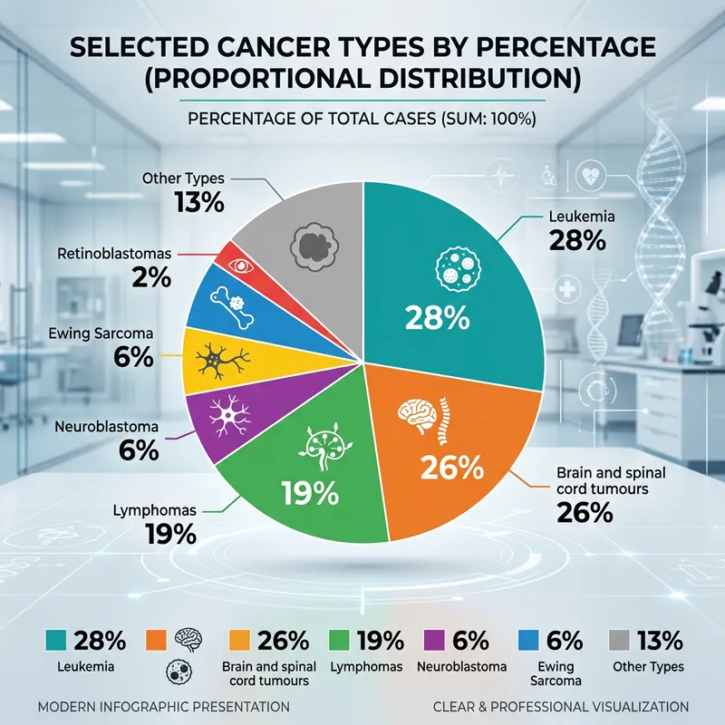 Disease Pie Chart: Leukemia, Lymphomas, Brain Tumours, Neuroblastoma Breakdown Disease Pie Chart: Leukemia, Lymphomas, Brain Tumours, Neuroblastoma Breakdown