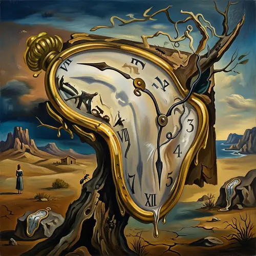 Messy Clock in Dali Style - Surreal Art