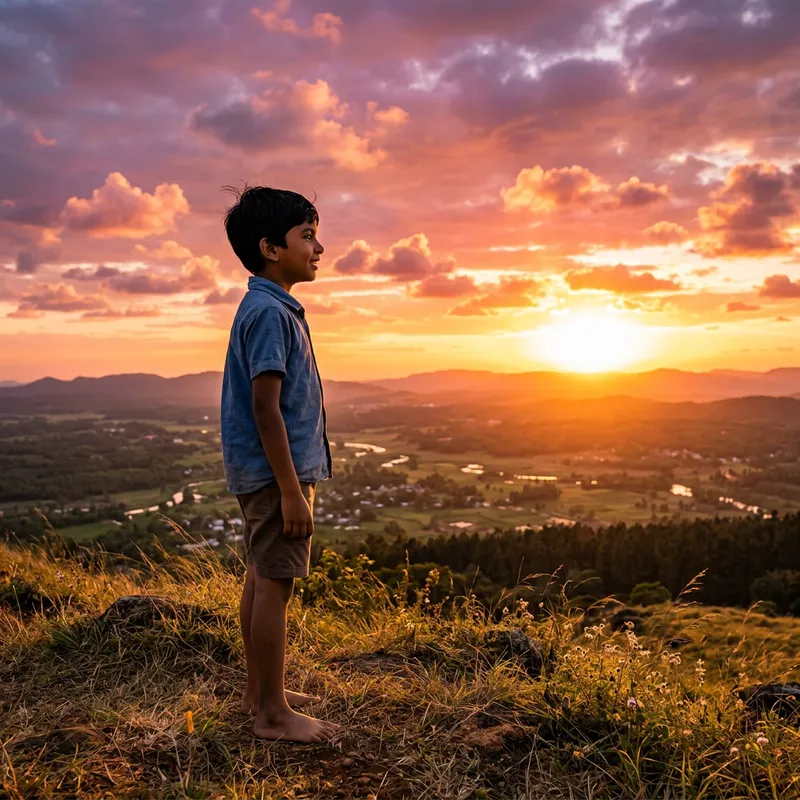 Boy Enjoying the Gorgeous Sunset