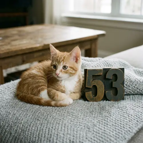 Adorable Kitten with Number '53' - Cute Pet Photo