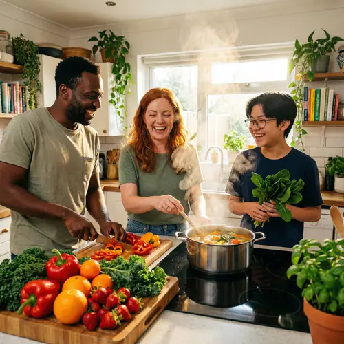 Lively Kitchen Scene: Healthy Cooking with Diverse Individuals
