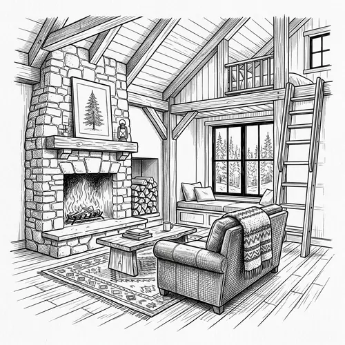 Cozy Cabin Interior | Award-Winning Design Sketch