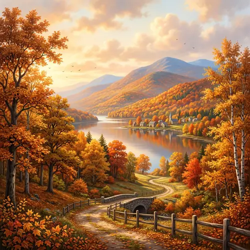 Tranquil Landscape in Autumn | Vivid Orange & Gold Leaves