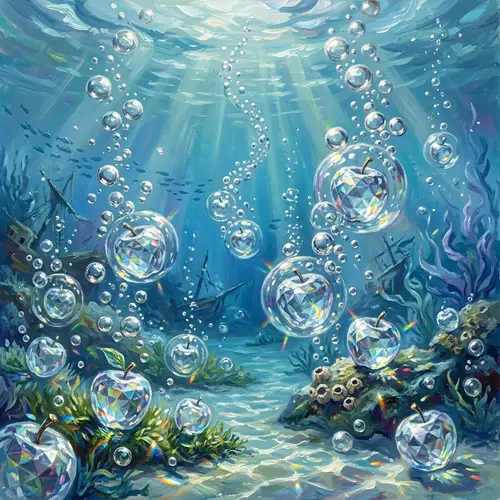 Crystal Apple Underwater Scene Oil Painting