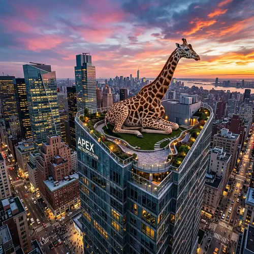 Surreal Giraffe on Skyscraper | Urban Metropolis Spectacle