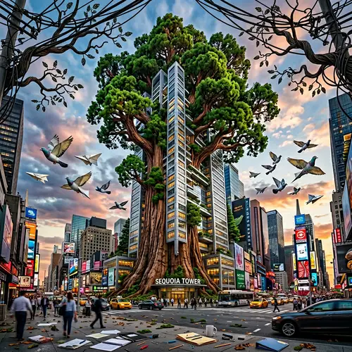 Surreal Skyscraper-Tree in a Metropolis