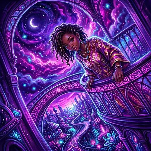 Surrealistic Art of Diverse Girl in Purple and Magenta