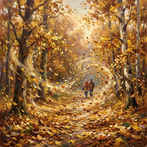 Impressionistic Autumn Leaves Painting - Warm Yellows and Browns
