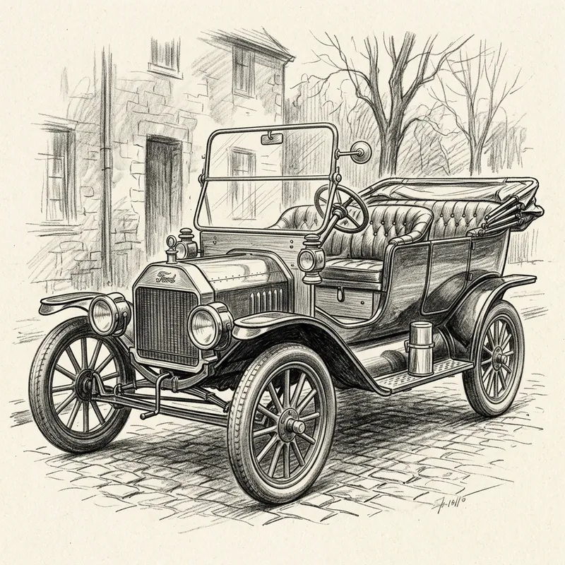 Stunning Black and White Antique Car Sketch