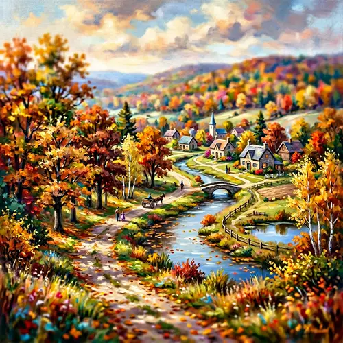 Tranquil Autumn Landscape in Impressionist Style