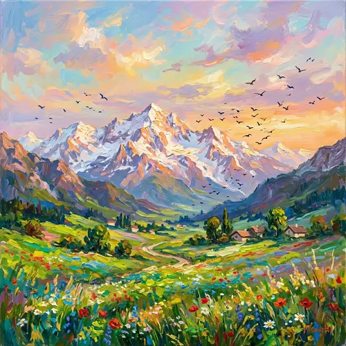 Majestic Mountain Landscape Painting | Impressionist Art