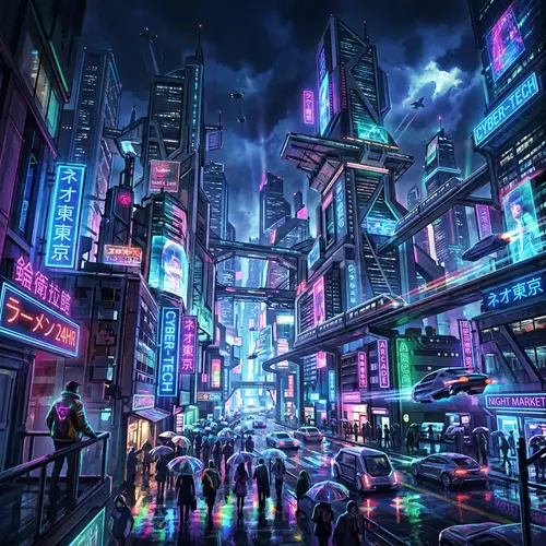 Futuristic Cityscape | Neon Lights, Cyberpunk Architecture