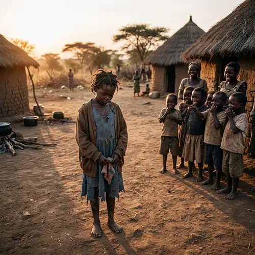 Emotional Scene of a Young African Village Girl
