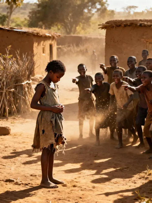 Emotional Scene of a Young African Village Girl