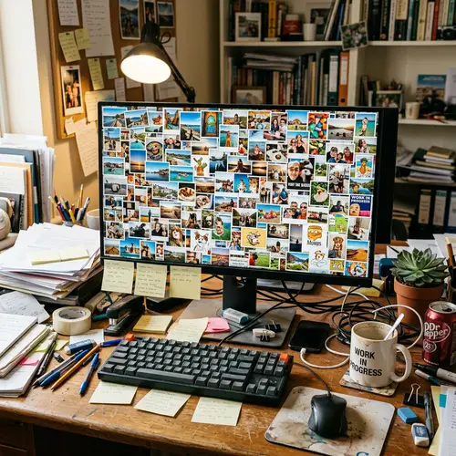 Colorful and Cluttered Desktop Scene - Chaotic Workspace Imagery