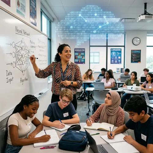 Passionate Hispanic Female Teacher Teaching AI Concepts