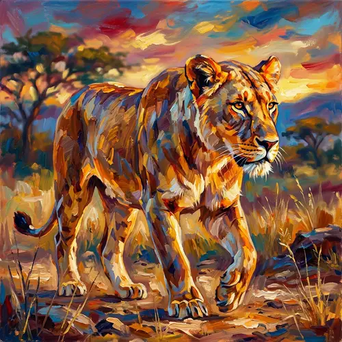 Fierce Lioness in Vibrant Wildlife Art
