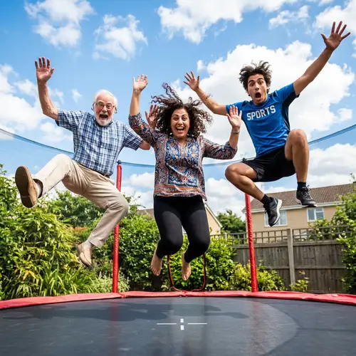 Joyful Trampoline Jumping with Friends