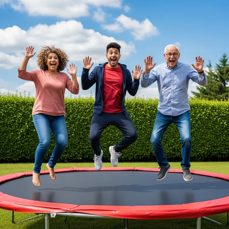 Joyful Trampoline Jumping with Friends