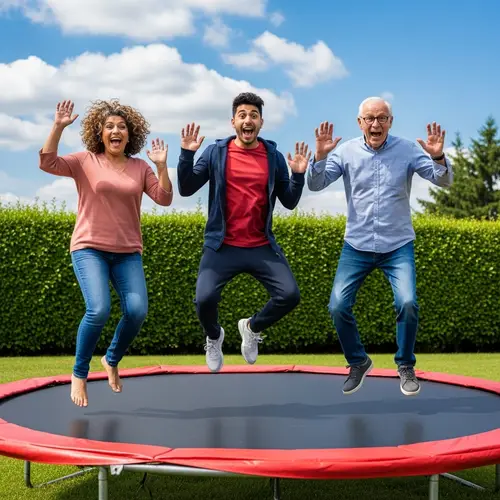 Joyful Trampoline Jumping with Friends