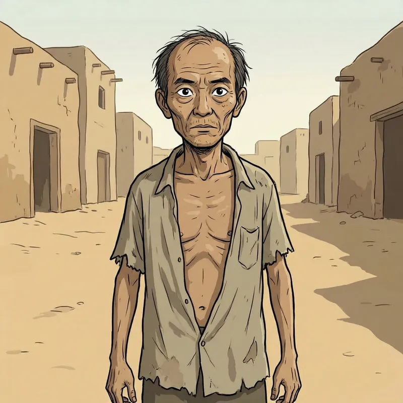 Emaciated Middle-Aged Man Illustration | Malnourished Figure