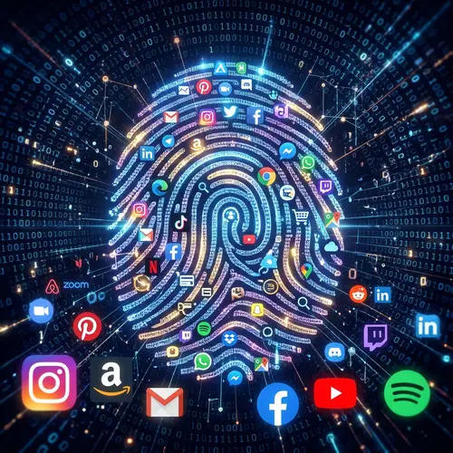 Digital Footprint: Glowing Internet Icon Fingerprint