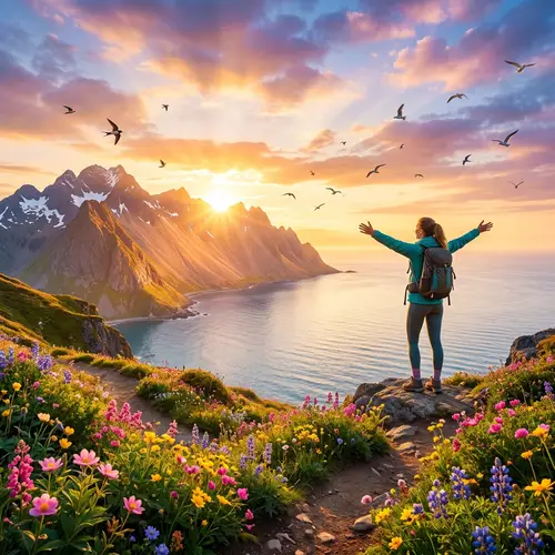 Inspiring Sunrise Over Tranquil Ocean | Mountain Sunset