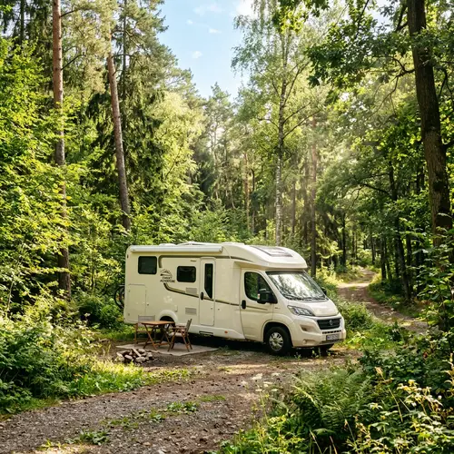 Camping Car in a Sunny Forest