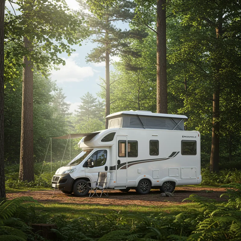 Camping Car in a Sunny Forest