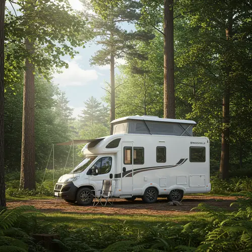Camping Car in a Sunny Forest