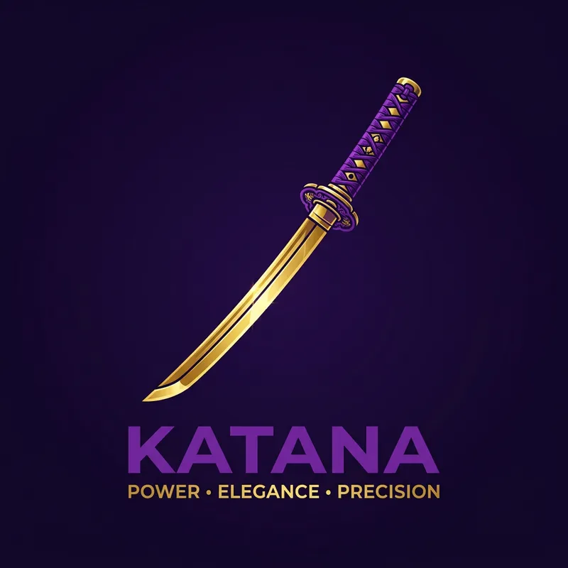 Elegant Gold & Purple Katana Sword Logo Design