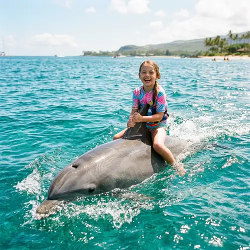 Daughter Riding a Dolphin in the Sea