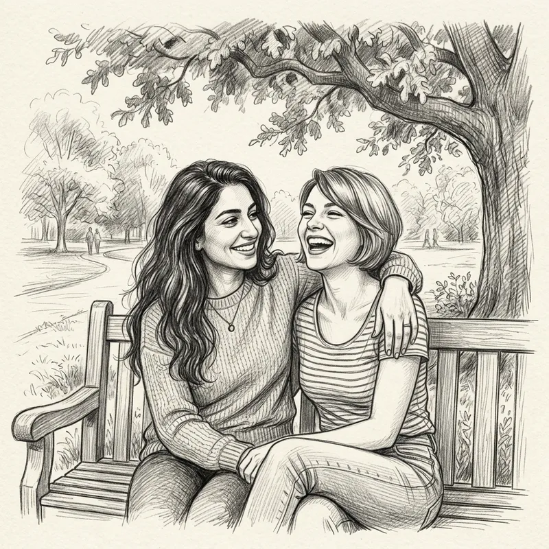 Heartfelt Women Friendship Pencil Drawing