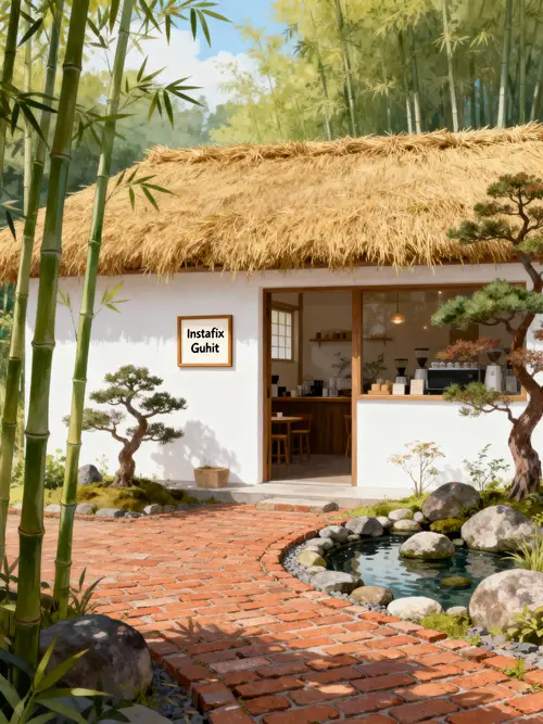 Whimsical Japanese Coffee Shop with Serene Design