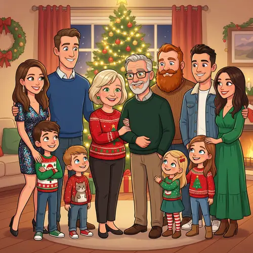 Cartoony Family Christmas Portrait: Togetherness & Joy