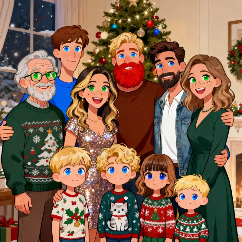Cartoony Family Christmas Portrait: Togetherness & Joy Cartoony Family Christmas Portrait: Togetherness & Joy