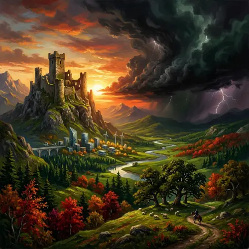 Epic Nature Painting with Thunder Sky