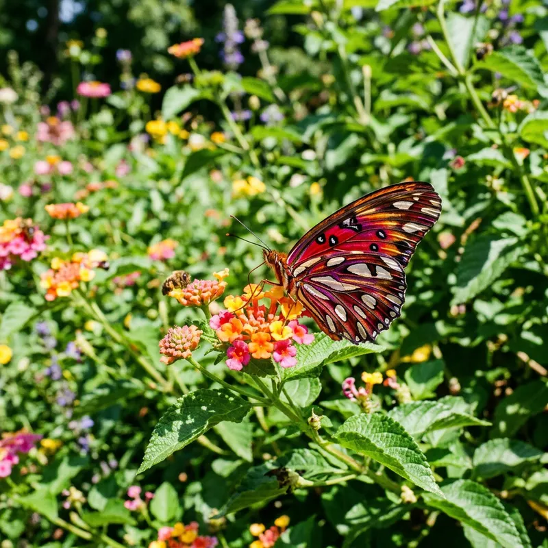 Colorful Butterfly Alighting on Blooming Flower
