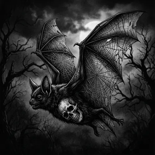 Creepy Black and White Flying Bat | Horror Style Image